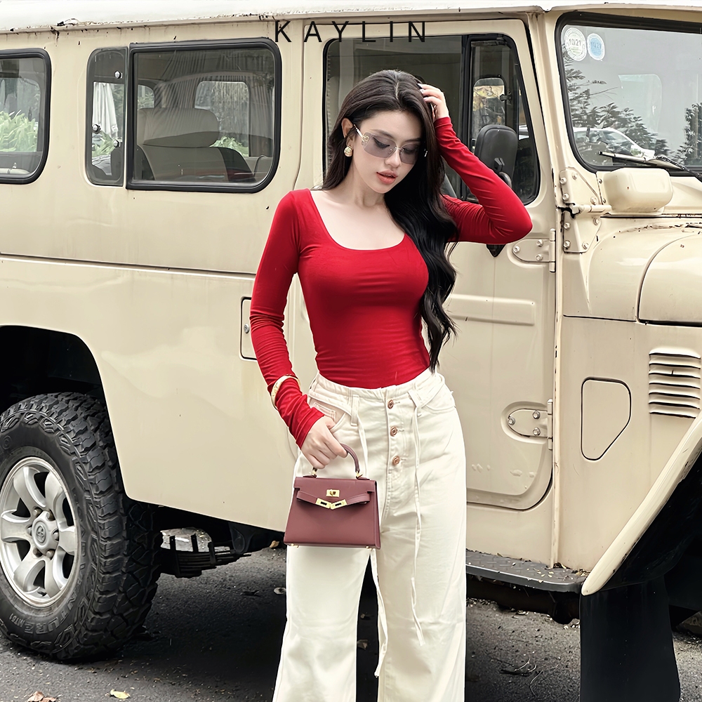 Ảnh Áo thun KAYLIN tay dài cổ U form Basic chất vải thun cotton co giản phong cách - N2341 2