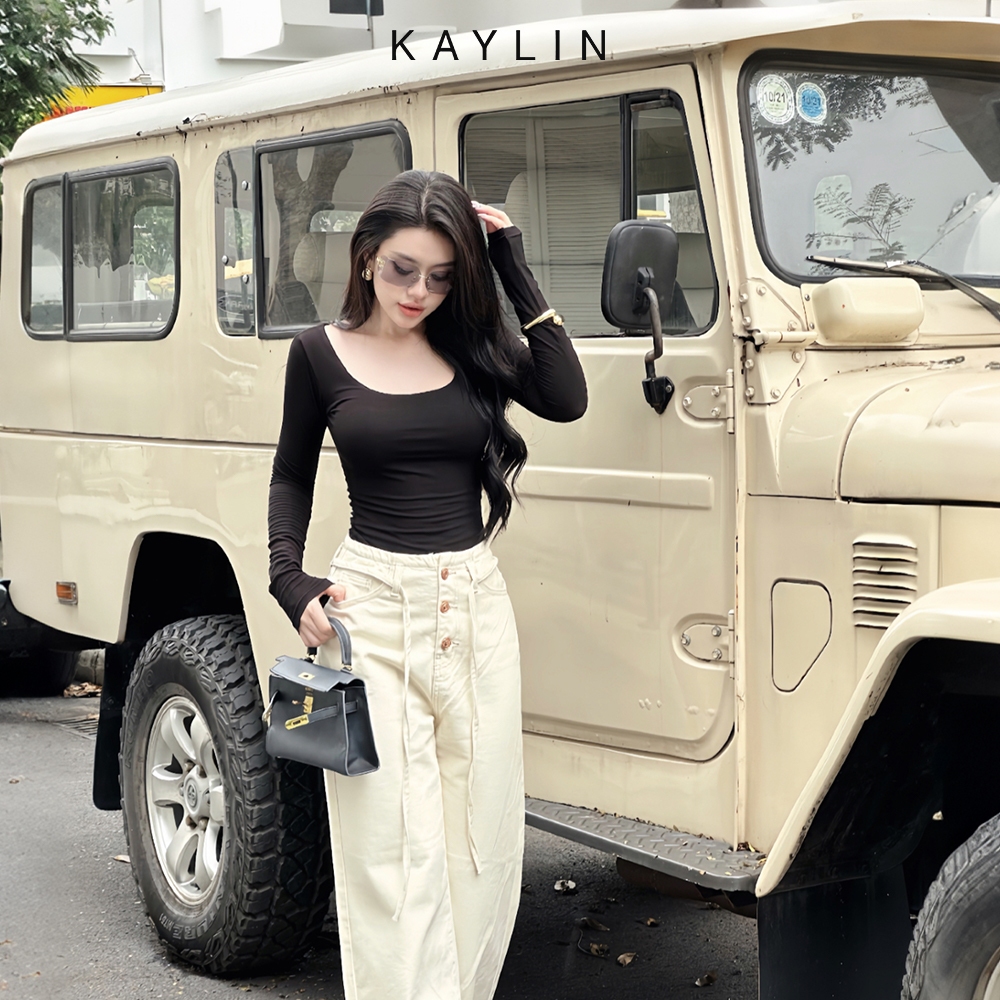 Ảnh Áo thun KAYLIN tay dài cổ U form Basic chất vải thun cotton co giản phong cách - N2341 4