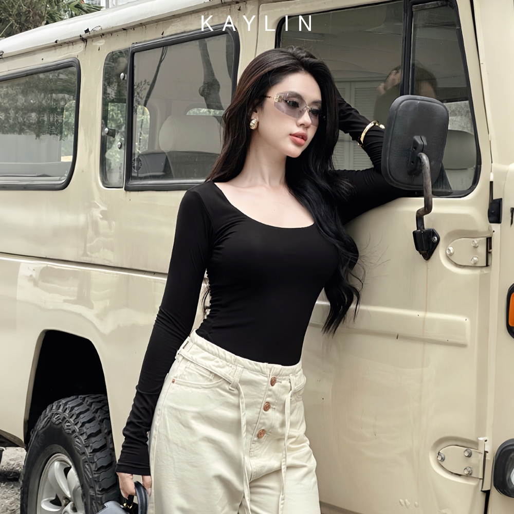 Ảnh Áo thun KAYLIN tay dài cổ U form Basic chất vải thun cotton co giản phong cách - N2341 3
