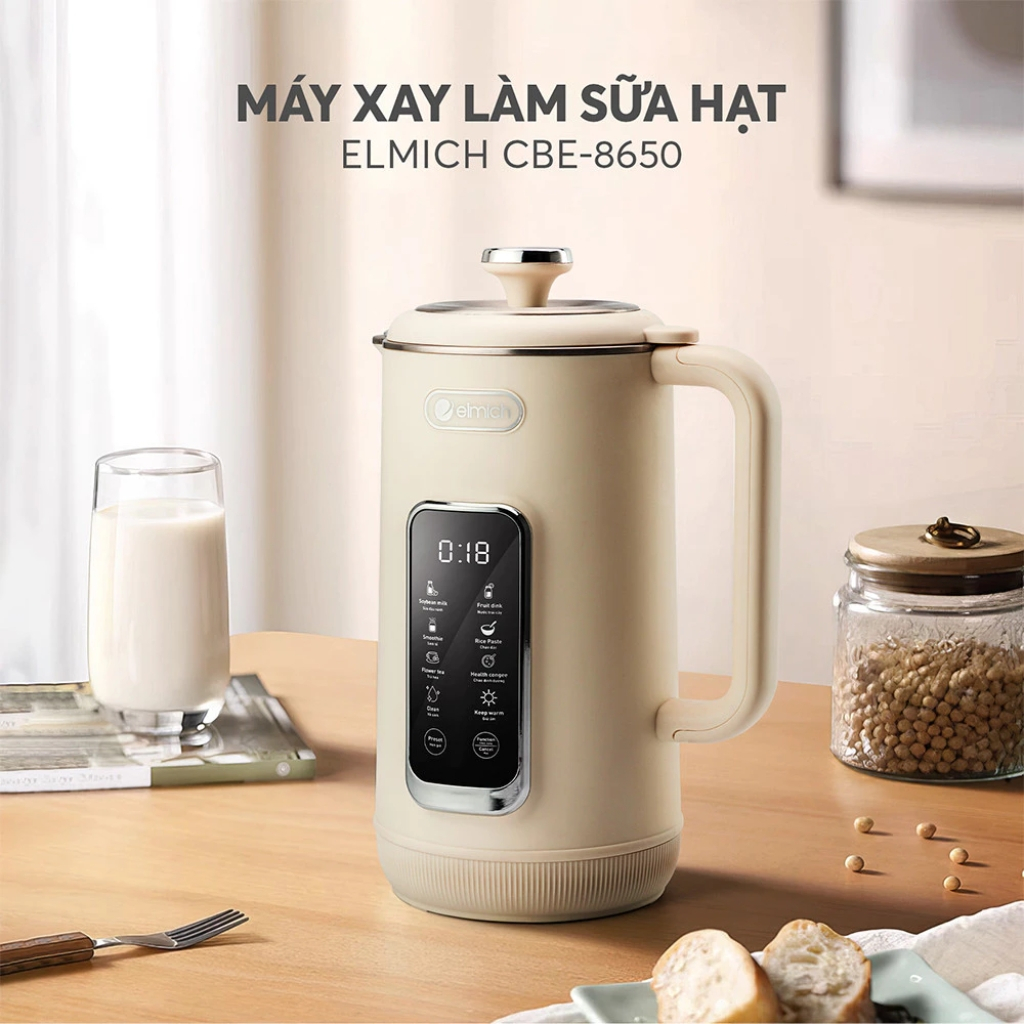 Máy Làm Sữa Hạt Elmich 1L CBE-8650 Có 7 Chế Độ Nấu, Tự Làm Sạch, Điều Khiển Cảm Ứng