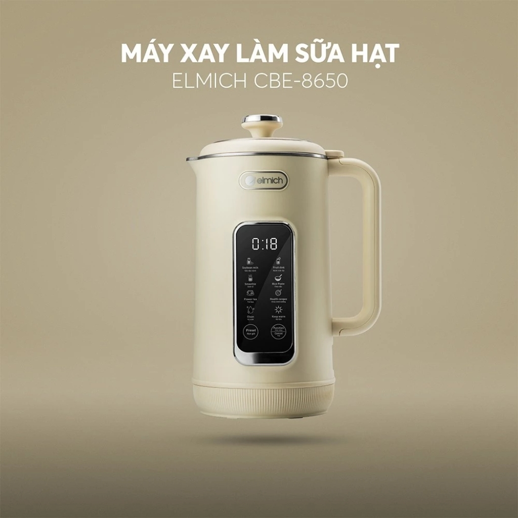Máy Làm Sữa Hạt Elmich 1L CBE-8650 Có 7 Chế Độ Nấu, Tự Làm Sạch, Điều Khiển Cảm Ứng