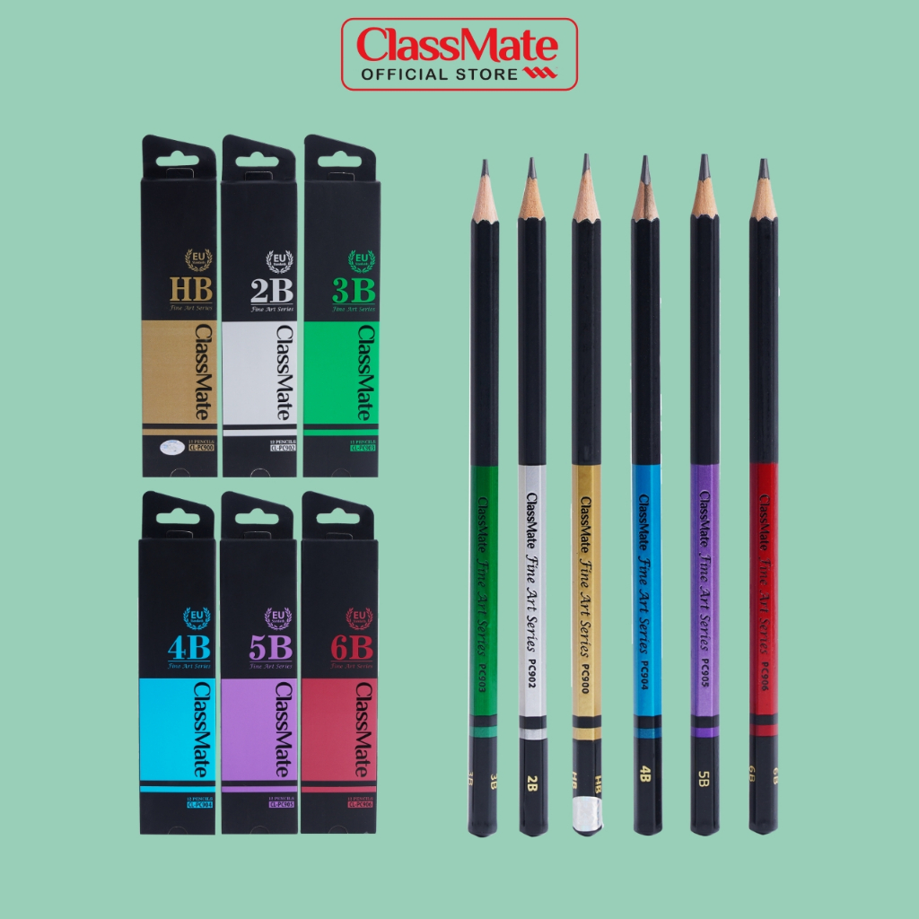 Hộp 12 Bút Chì Gỗ Cao Cấp Fine Art HB 2B 3B 4B 5B 6B CLASSMATE Nét Bút Mịn, Dùng Làm Họa Cụ Chuyên Nghiệp CL-PC900/2/3/4