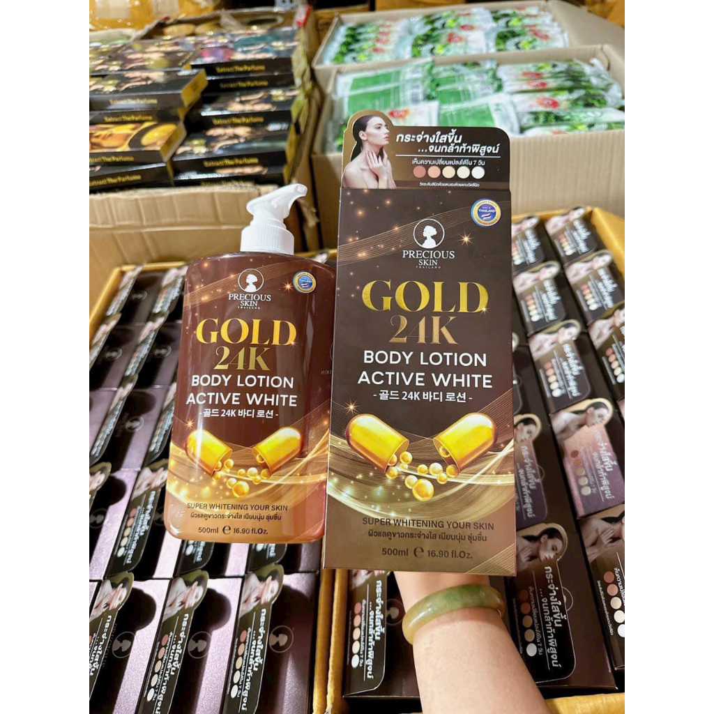 Sữa Dưỡng Thể Trắng Da Precious Skin Gold 24k Body Lotion Active White Dưỡng Trắng Sáng 500ml