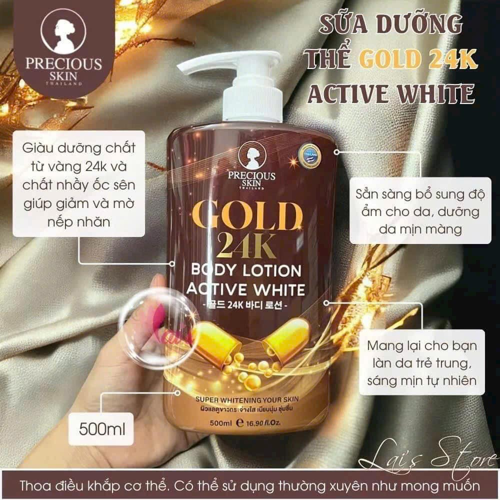 Sữa Dưỡng Thể Trắng Da Precious Skin Gold 24k Body Lotion Active White Dưỡng Trắng Sáng 500ml