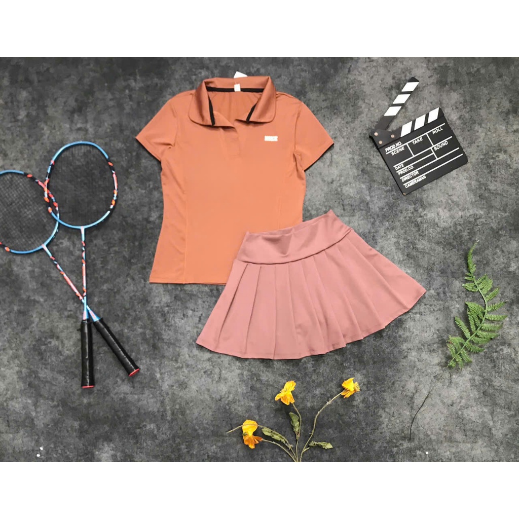 Bộ thể thao nữ, Áo thun - Váy hai lớp chơi Pickleball, Tennis, Gofl, cầu lông... Hàng SG cao cấp