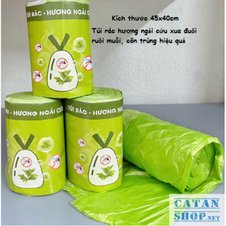 Cuộn 50 chiếc túi rác hương ngải cứu chống muỗi, côn trùng. Túi rác có dây rút hương ngải cứu cao cấp