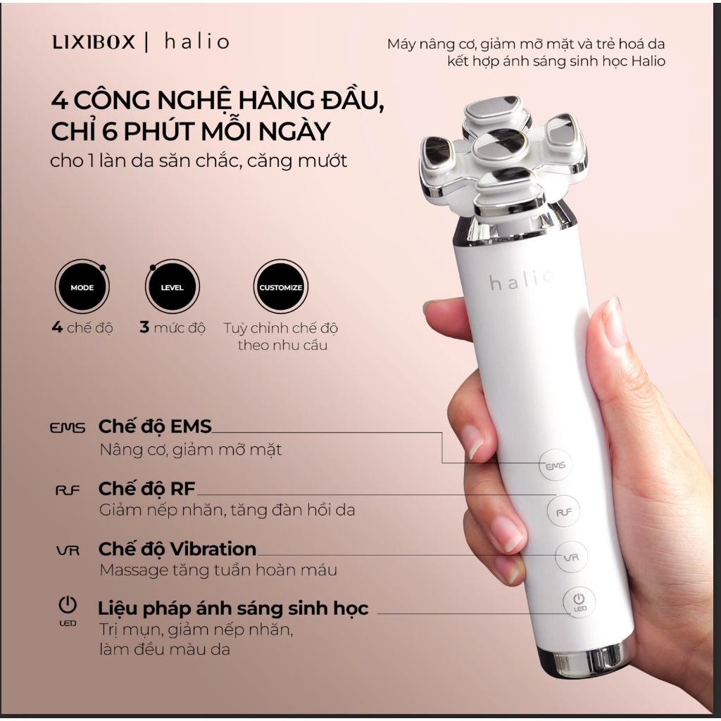 [SPLIVE] Máy Nâng Cơ, Giảm Mỡ Mặt & Trẻ Hoá Da Kết Hợp Ánh Sáng Sinh Học Halio RevitaWave Skin Rejuvenator