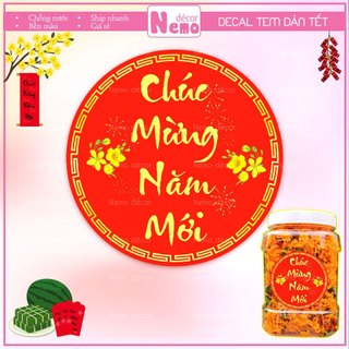 Tem Tết Chúc Mừng Năm Mới, Decal Dán Tết Hình Tròn, Hình Thoi, Tem Dán Trang Trí Hộp Quà, Bánh, Kẹo, Mứt Ngày Tết.