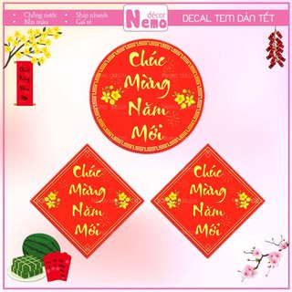 Tem Tết Chúc Mừng Năm Mới, Decal Dán Tết Hình Tròn, Hình Thoi, Tem Dán Trang Trí Hộp Quà, Bánh, Kẹo, Mứt Ngày Tết.