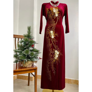 Áo Dài Nhung Trung Niên Hàng Loại 1 Thêu Tinh Xảo Thiết Kế Sang TrọNG ( Áo không kèm quần) AD23