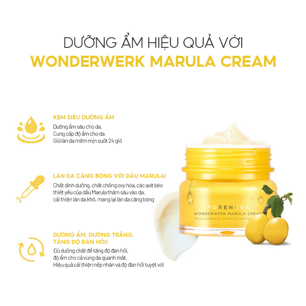 Kem Dưỡng Ẩm Ban Đêm Hỗ Trợ Trắng Da, Giảm Nám, Tàn Nhang Làm Đều Màu Da FORENCOS MARULA 15g/ 50ml
