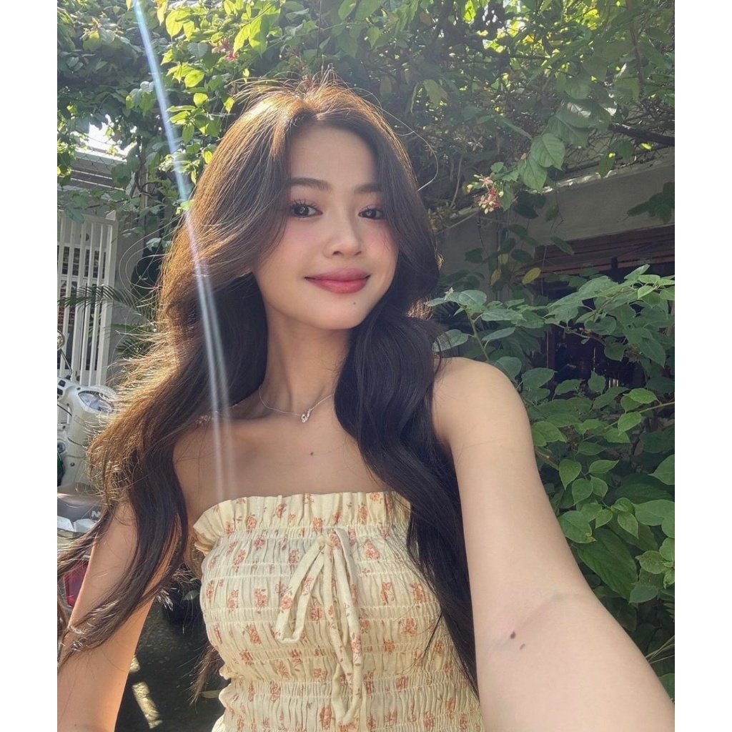 Set Váy Hoa Maxi Dáng Dài, Set Áo Ống Hoa Vàng Nhún Chỉ Bèo Lai Kèm Chân Váy Xòe SAN Clothings - P88