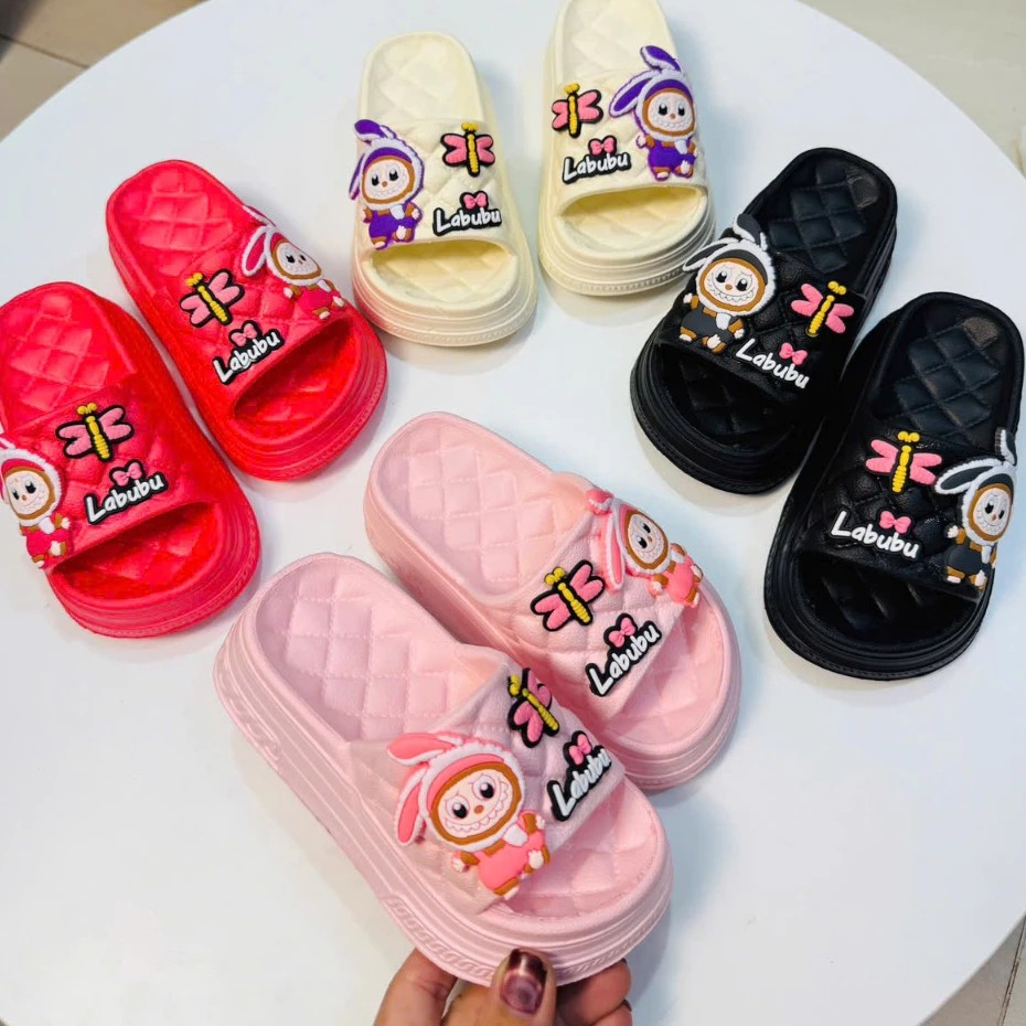 DÉP BÁNH MÌ CARO đế cao 4cm cho bé gái hình thỏ Labubu siêu nhẹ êm chân cho bé