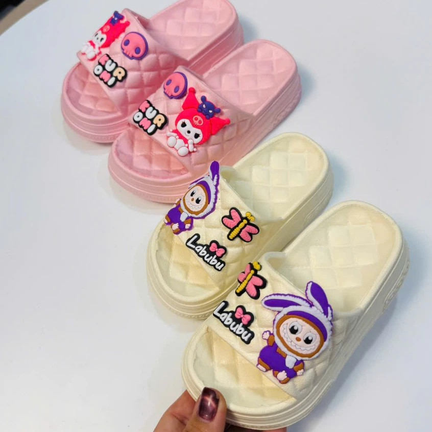 DÉP BÁNH MÌ CARO đế cao 4cm cho bé gái hình thỏ Labubu siêu nhẹ êm chân cho bé