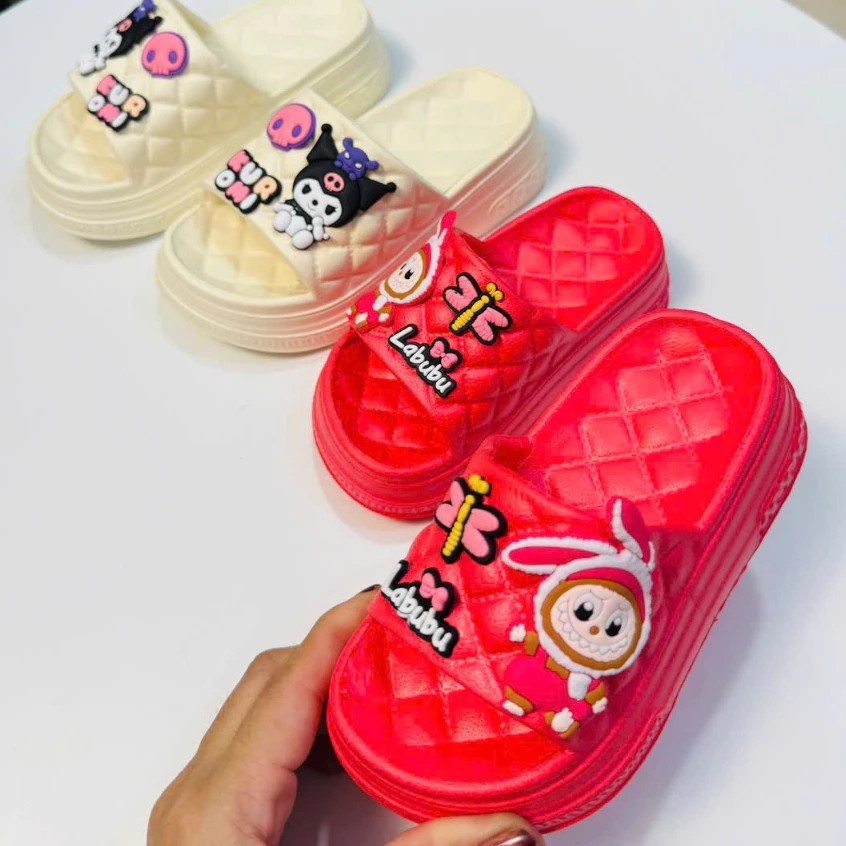 DÉP BÁNH MÌ CARO đế cao 4cm cho bé gái hình thỏ Labubu siêu nhẹ êm chân cho bé