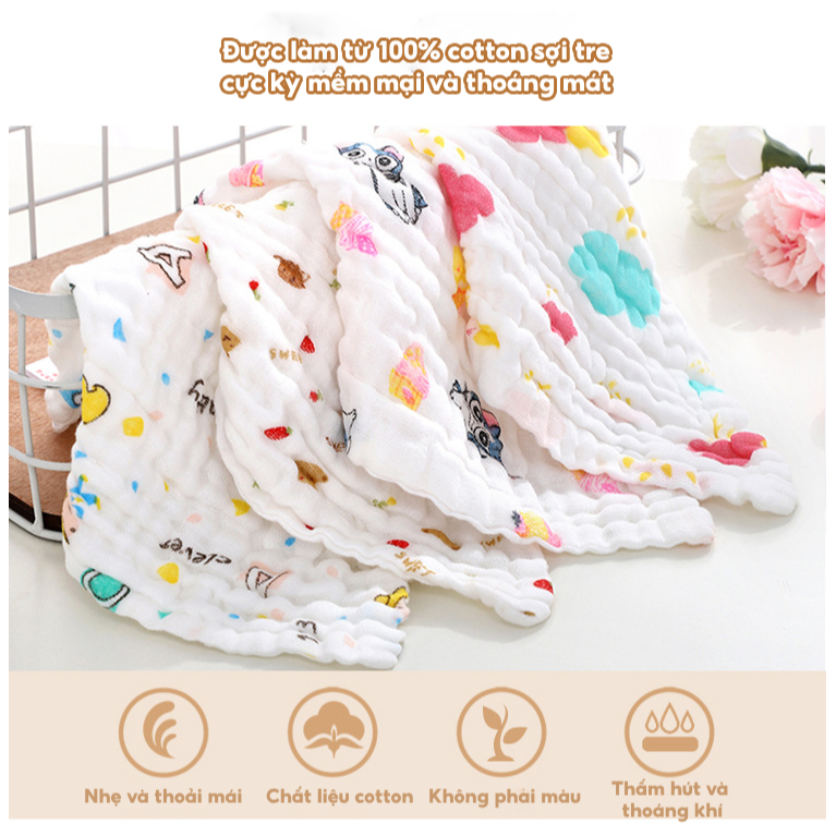 Ảnh Set 5 Khăn Sữa Khăn Mặt IQKAO Manny Muslin 6 Lớp, Vải Xô Mềm Mại, Thấm Hút Tốt - An Toàn Cho Bé - Đa Năng Sử Dụng S5M2 1