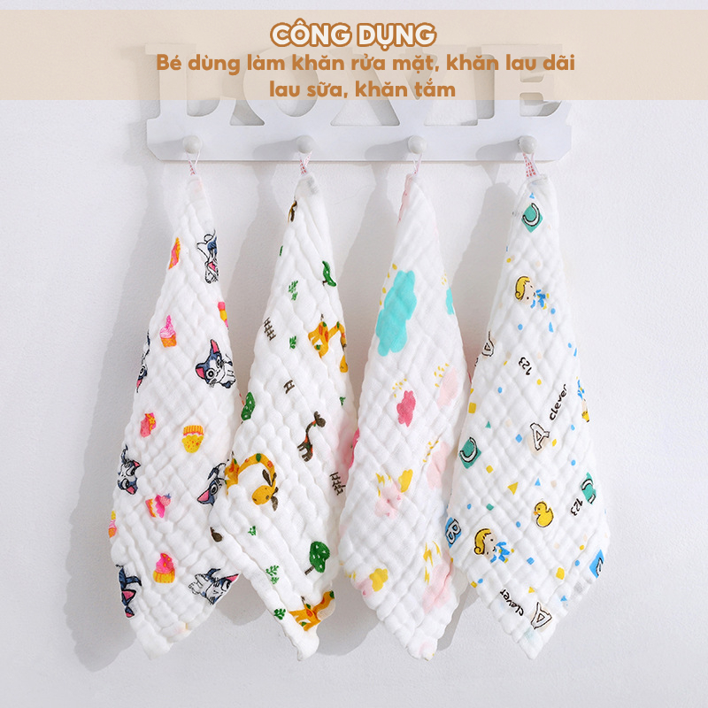 Ảnh Set 5 Khăn Sữa Khăn Mặt IQKAO Manny Muslin 6 Lớp, Vải Xô Mềm Mại, Thấm Hút Tốt - An Toàn Cho Bé - Đa Năng Sử Dụng S5M2 3