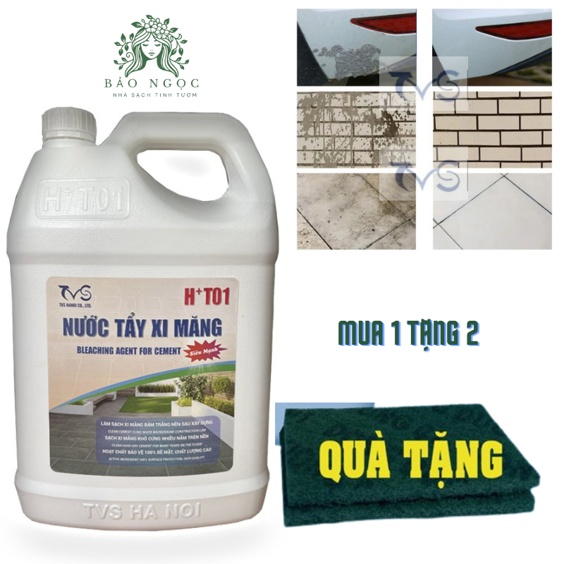 Nước tẩy xi măng Ht01-TVS loại 5Lit , tẩy ron gạch tặng 2 pad chà, tẩy ...