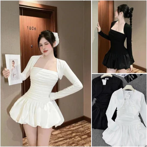 Set Váy Cúp Ngực Tiểu Thư Phối Áo Khoác Ngoài Siu Xinh Sang Chảnh