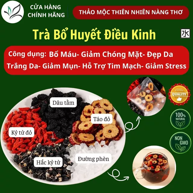 Trà Bổ Huyết Điều Kinh -Bổ Máu - Đẹp da - Trà thảo mộc dưỡng nhan hắc kỷ tử, kỳ tử đỏ, dâu tằm, táo đỏ, đường phèn T52