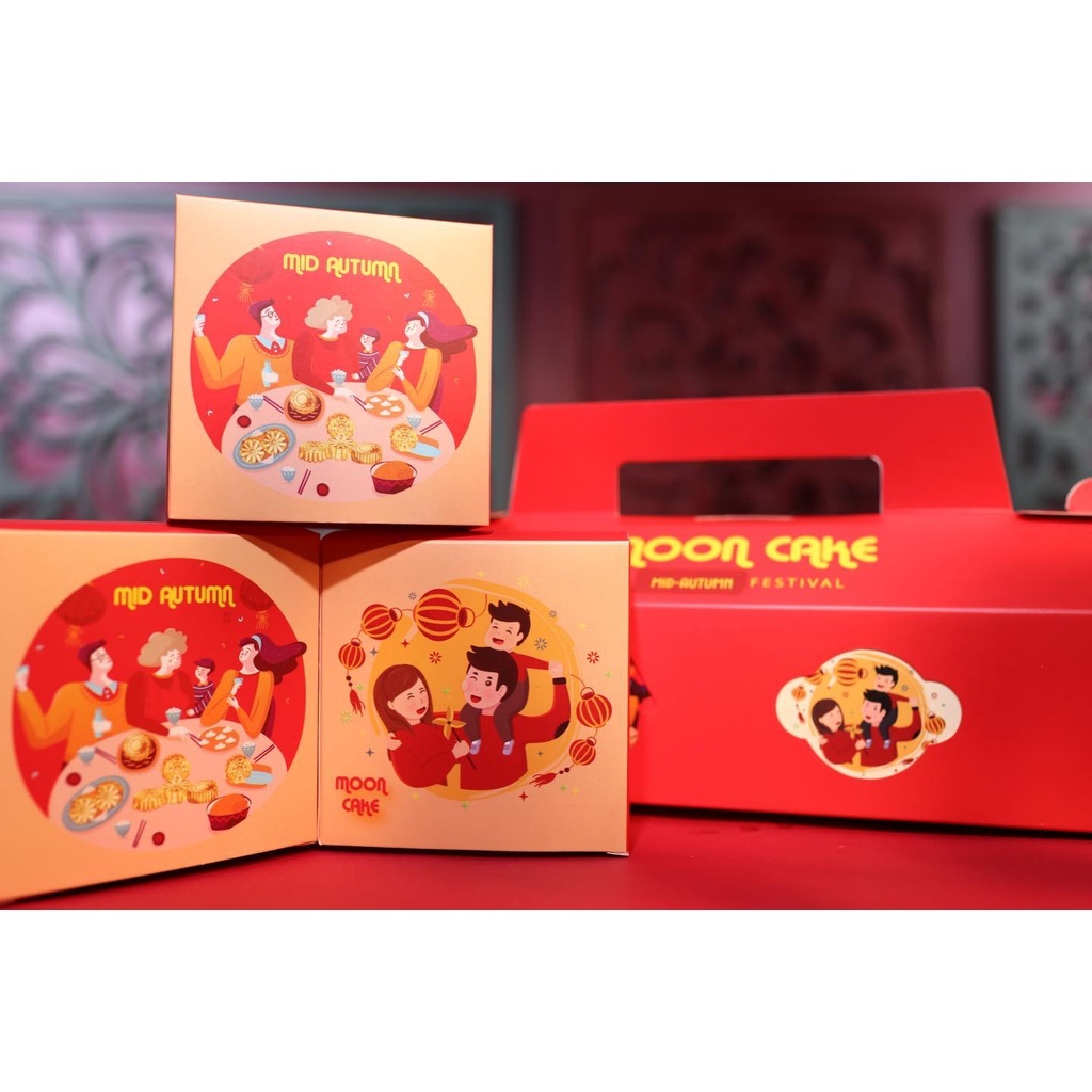 Hộp bánh trung thu 4 bánh kiểu Ngang - Sum Vầy BB28D