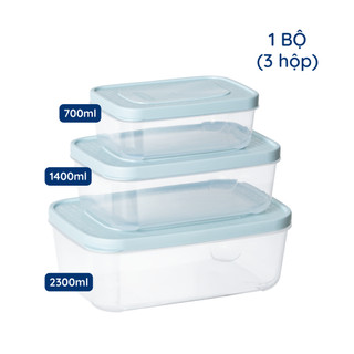 Bộ hộp thực phẩm chữ nhật Hokori Việt Nhật, Hộp bảo quản thức ăn, đồ đông lạnh an toàn tiện lợi 6533