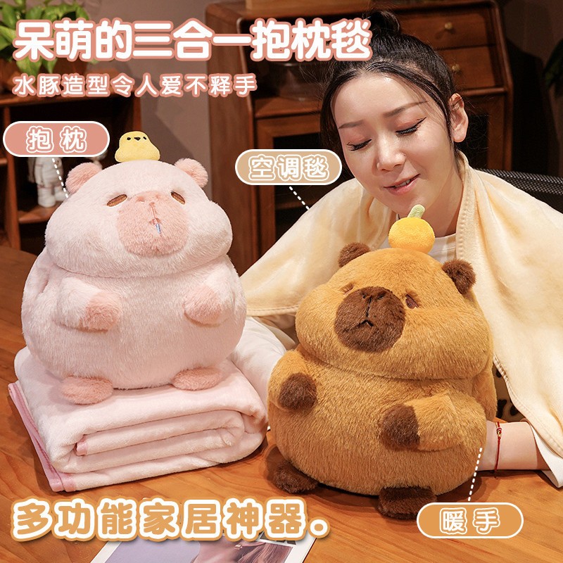 Capybara Có Chăn Mền Bộ Chăn Gối Capybara Cho Người Làm Văn Phòng Cho Bé Tiện Lợi 3 in 1