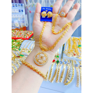 Các mẫu com bo 4 món bộ trang sức  dây chuyền gồm dây kèm mặt, bông tai, lắc tay, nhẫn  mạ vàng 18k