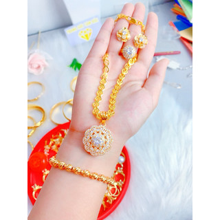 Các mẫu com bo 4 món bộ trang sức  dây chuyền gồm dây kèm mặt, bông tai, lắc tay, nhẫn  mạ vàng 18k