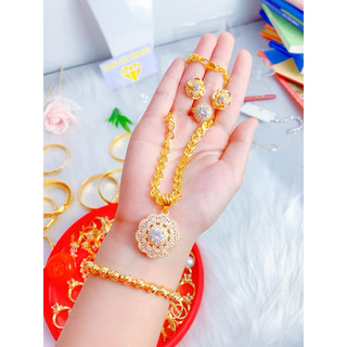 Các mẫu com bo 4 món bộ trang sức  dây chuyền gồm dây kèm mặt, bông tai, lắc tay, nhẫn  mạ vàng 18k