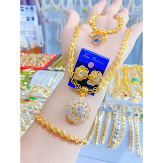 Các mẫu com bo 4 món bộ trang sức  dây chuyền gồm dây kèm mặt, bông tai, lắc tay, nhẫn  mạ vàng 18k