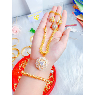 Các mẫu com bo 4 món bộ trang sức  dây chuyền gồm dây kèm mặt, bông tai, lắc tay, nhẫn  mạ vàng 18k