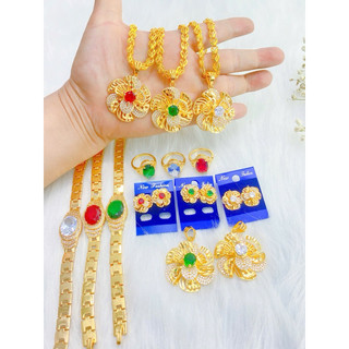 Set Dây Chuyền Nữ Kèm Bông Tai Trọn Bộ Dây Dẹt Hoa Thị To Kèm Mặt Hoa Mai Đính Đá Sang Trọng - trangsucnhatam