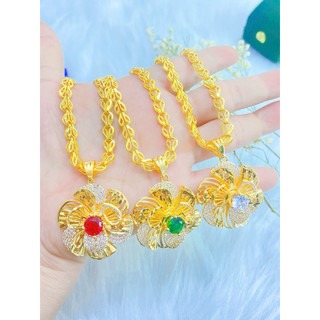 Set Dây Chuyền Nữ Kèm Bông Tai Trọn Bộ Dây Dẹt Hoa Thị To Kèm Mặt Hoa Mai Đính Đá Sang Trọng - trangsucnhatam