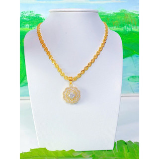 Set Dây Chuyền Nữ Kèm Bông Tai Trọn Bộ Dây Dẹt Hoa Thị To Kèm Mặt Hoa Mai Đính Đá Sang Trọng - trangsucnhatam