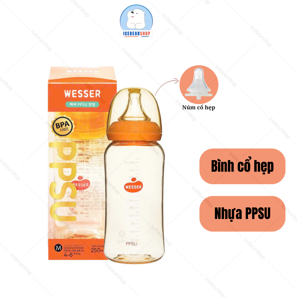 Bình Sữa Wesser Cổ Hẹp Nhựa PPSU Cao Cấp Bình Ti Cho Bé Nhựa An Toàn ...