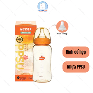 Bình Sữa Wesser Cổ Hẹp Nhựa PPSU Cao Cấp Bình Ti Cho Bé Nhựa An Toàn Chịu Nhiệt Cao Với Núm Mềm