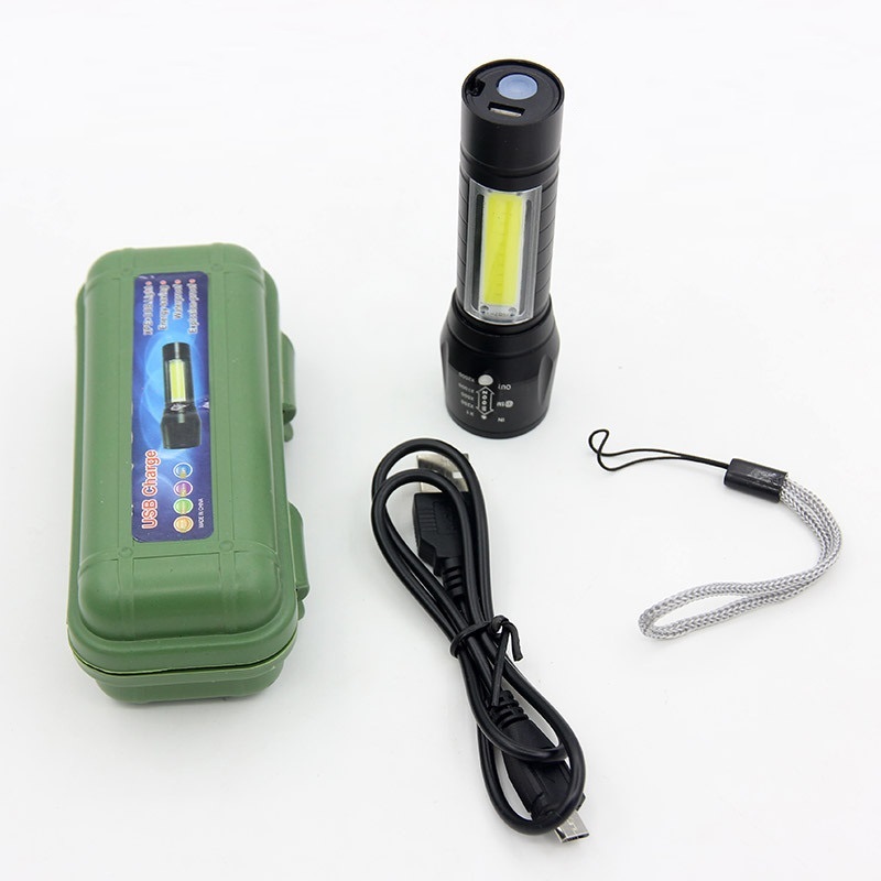 Đèn pin mini siêu sáng cầm tay cắm trại câu cá du lịch có zoom chống nước