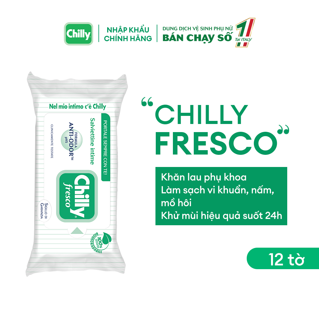 Ảnh Khăn lau phụ khoa Chilly Fresco chiết xuất bạc hà se se lạnh, làm sạch khử mùi hiệu quả, gói 12 tờ 1