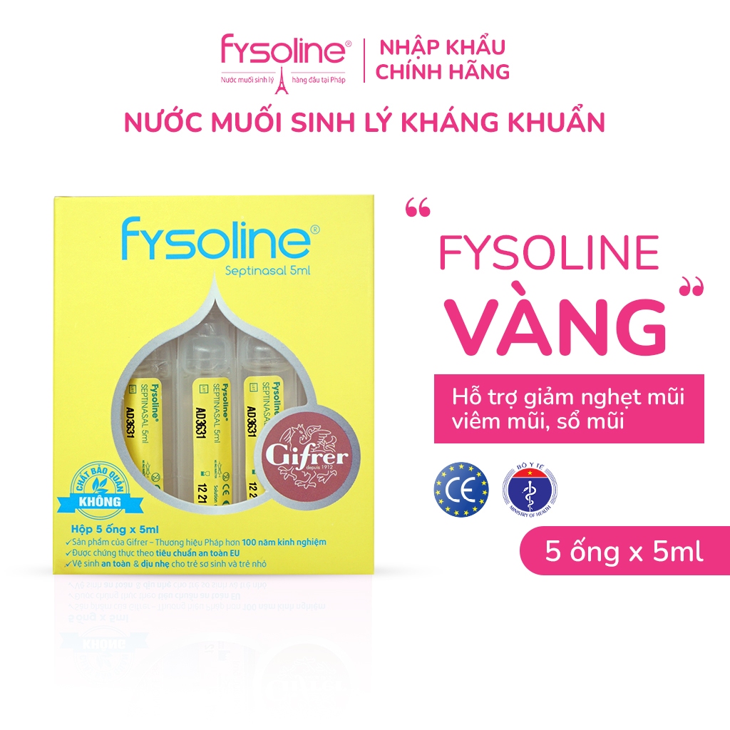 (Date T4.2027)Nước muối sinh lý Fysoline giảm tắc nghẹt mũi, vệ sinh mũi, miệng hàng ngày cho bé - hộp 5 ống vàng x 5ml