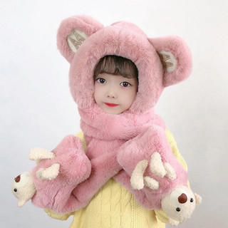 M02 Mũ lông cho bé kèm khăn quàng cổ găng tay hình gấu, mũ len 3in1 mùa đông ấm áp cao cấp trẻ em từ 4-12 tuổi