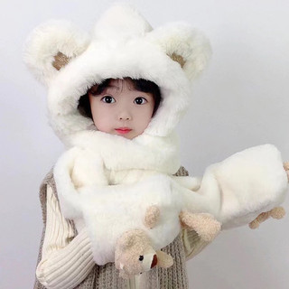 M02 Mũ lông cho bé kèm khăn quàng cổ găng tay hình gấu, mũ len 3in1 mùa đông ấm áp cao cấp trẻ em từ 4-12 tuổi