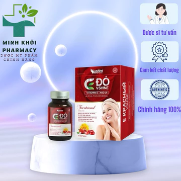 Vitamin E Đỏ Vshine ( lọ 30 viên) bổ sung vitamin E , tinh dầu hoa anh thảo giúp làm đẹp da ngừa lão hoá da-MKPMC