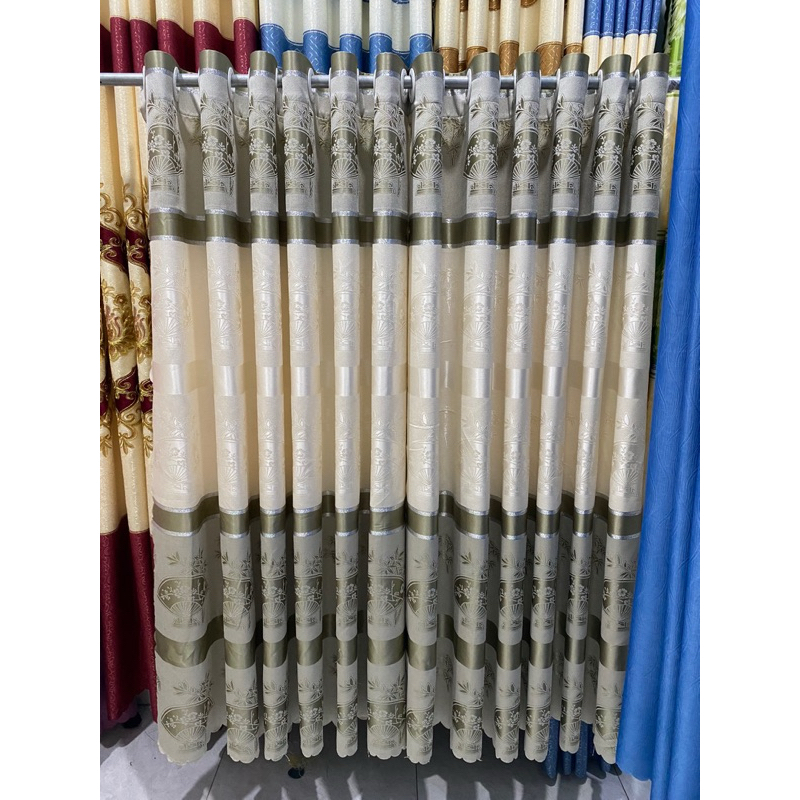 1 TẤM GẤM HOA VĂN  MÀU XÁM  CÁNH QUAT CHUWA CÓ CÂY TREO - TREO 1 TẤM MUA 1 TẤM _TREO 2 TẤM MUA 2 TẤM RÈM CỬA VIỆT HÀN