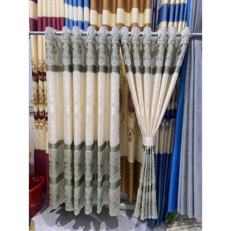 1 TẤM GẤM HOA VĂN  MÀU XÁM  CÁNH QUAT CHUWA CÓ CÂY TREO - TREO 1 TẤM MUA 1 TẤM _TREO 2 TẤM MUA 2 TẤM RÈM CỬA VIỆT HÀN