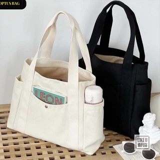 Túi tote vải canvas nữ đựng vừa laptop cỡ lớn đeo vai phong cách Nhật Bản,túi đi học đi chơi-OPTUSBAG