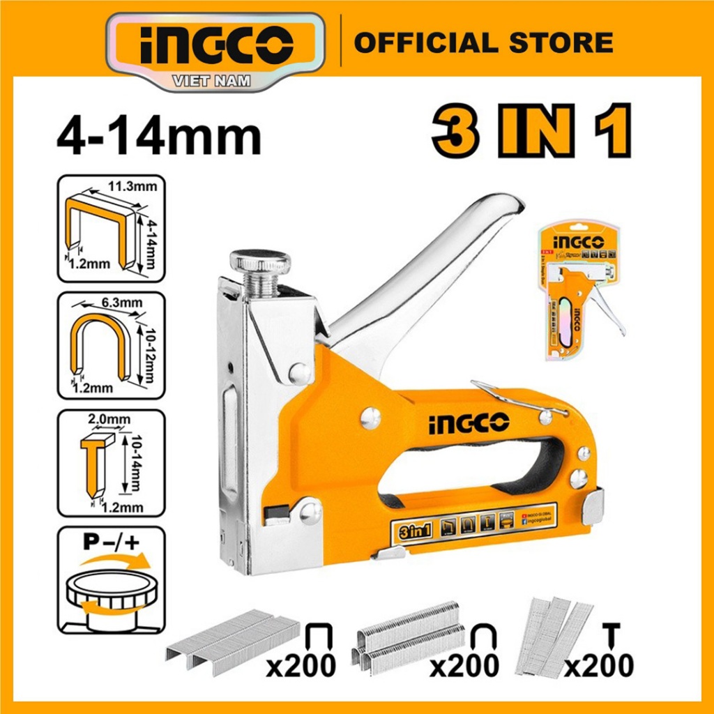 Ảnh Kìm bấm ghim 3 trong 1 INGCO HSG1405 sử dụng chung ghim Ghim U STS0210 và ghim thẳng STS6110 1
