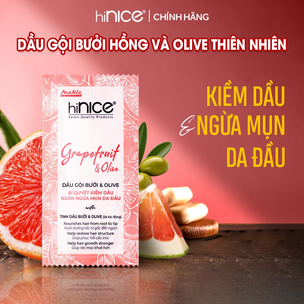 Ảnh Dây Dầu Gội Tinh Dầu Bưởi Hồng Và Olive hiNICE Grapefruit & Olive Shampoo Hỗ Trợ Giảm Mụn Da Đầu 1