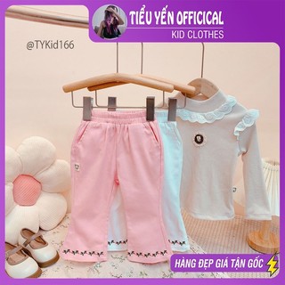Quần áo trẻ em, Quần ống loe bé gái chất kaki mềm thêu họa tiết cho bé 8-22kg Q166 | Tiểu Yến KID
