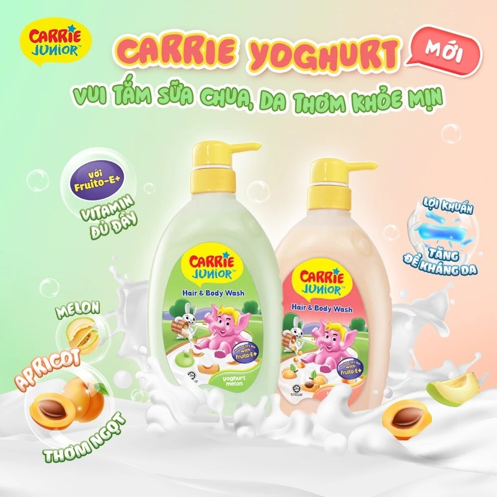 Combo 2 Sữa Tắm Gội thành phần thiên nhiên & sữa chua Sạch Dịu Nhẹ & ẩm mịn Cho Bé Carrie Junior Hương Melon 700g - live